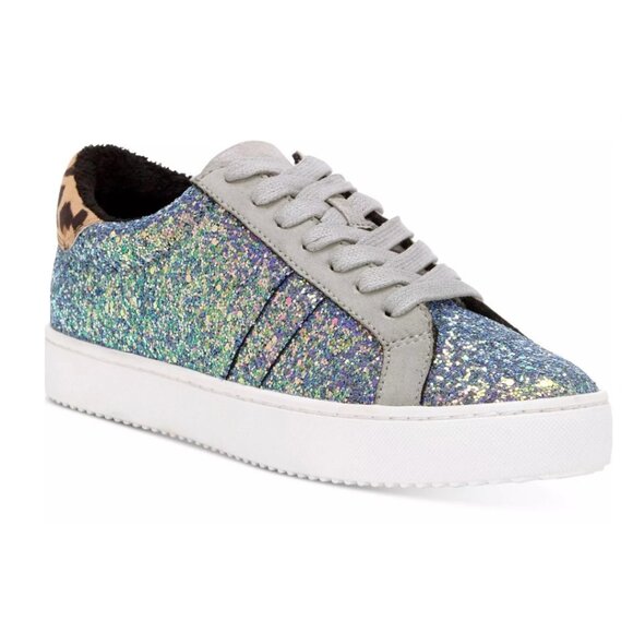 INC International Concepts Shoes - INC International Concepts Danelia Glitter & Leopard Lace-Up Sneakers - Size 7